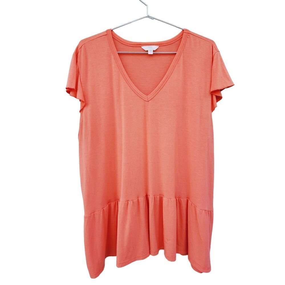 Time and Tru Tiered Peplum Top Ruffle Hem Flutter Sleeve Coral TShirt Women XXXL